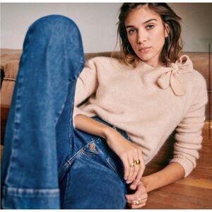 Sezane Zaria Bow Jumper Pale Pink Mohair Wool Sweater Size XS